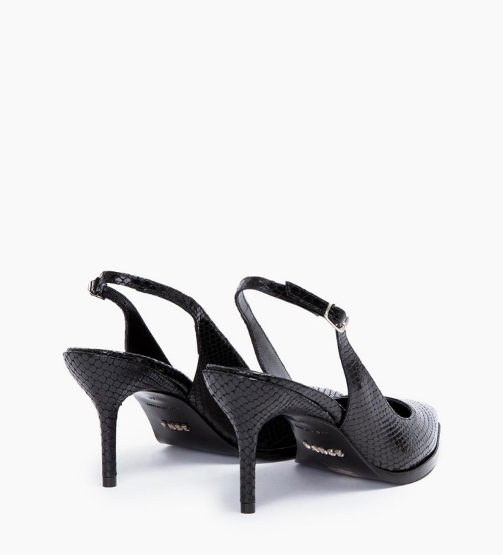 Sling-back pump with stiletto heel - Jamie 70 - Python-print leather - Black